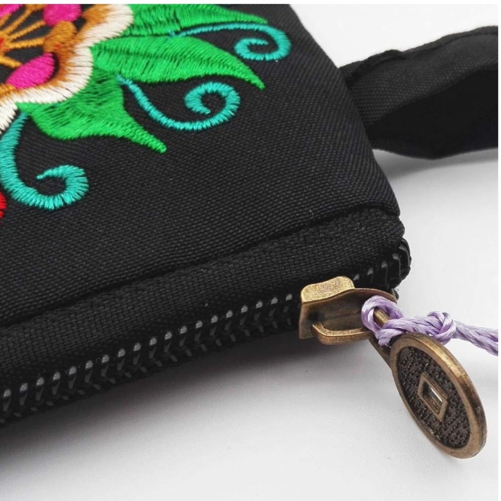 Floral Embroidered Black Wristlet/Clutch - Picture 13 of 15